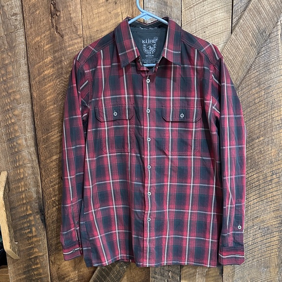 KUHL Response Eluxur Long Sleeve Button Down Plaid Shirt Red/Gray plaid size Med - Picture 1 of 12
